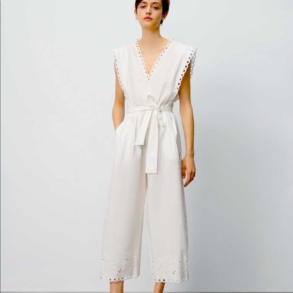Zara Embroidered Eyelet Jumpsuit